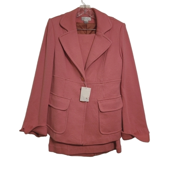Spiegel | Women's Vintage Two Piece Pink Skirt Suit Set (Size 10) - Picture 1 of 16